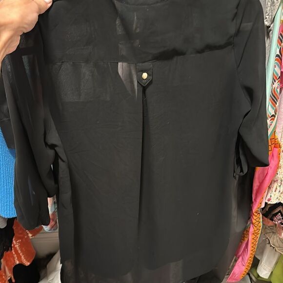 Takara sheer black blouse with buttons and zippers sz Small - Picture 5 of 5